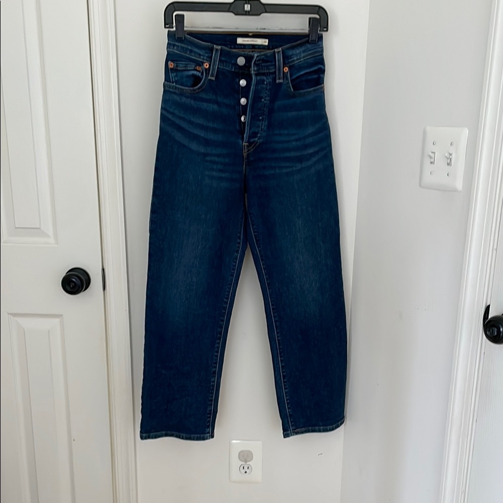 Levi's Dark Blue High-Rise Cropped Button-Fly Jeans